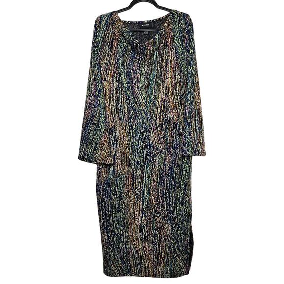 ASHRO Women's Metallic Printed Long Sleeve Midi Sheath Dress Size Medium Artsy - Picture 2 of 12